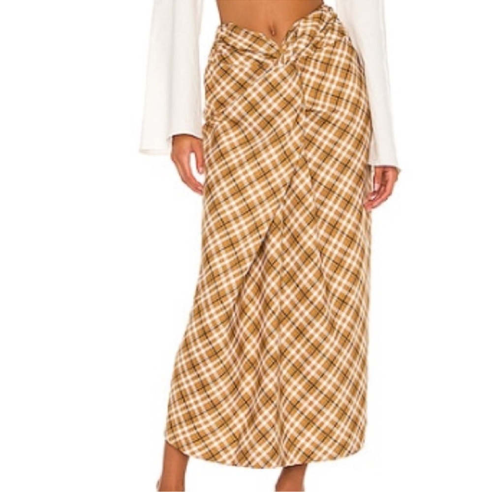Revolve Plaid Wrap Skirt in yellow, arrived with small mark as shown in photo.